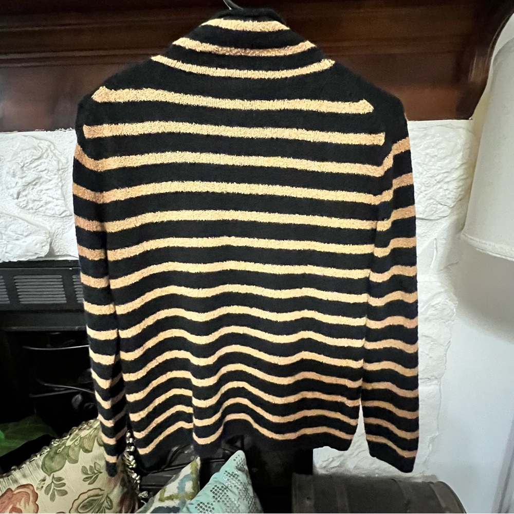 J. Crew Women’s Sweater Black and Tan Striped Mock Turtleneck Sweater Size XXS - Picture 3 of 5